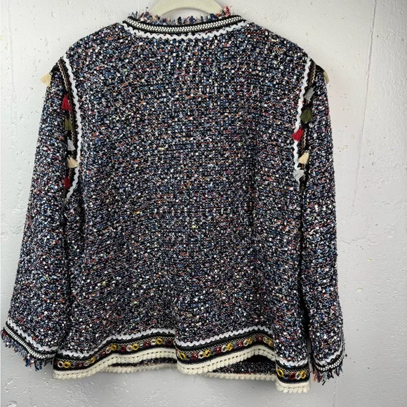 Lea & Viola Women’s Black, Multi-Colored Chunky Woven Tweed Jacket w/ Tassels L - Picture 3 of 16